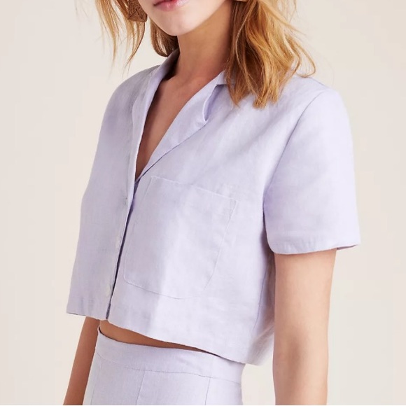 Faithfull the Brand Tops - Faithfull The Brand Jacaranda Collared Cropped Top Linen Shirt Lilac Size 2